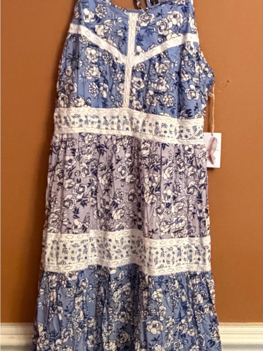Jessica Simpson Blue Floral Lace-Trim Tiered woman’s Dress